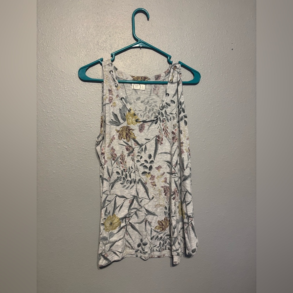 Lightweight Floral Tank Top - White with Yellow & Green Print Maurices